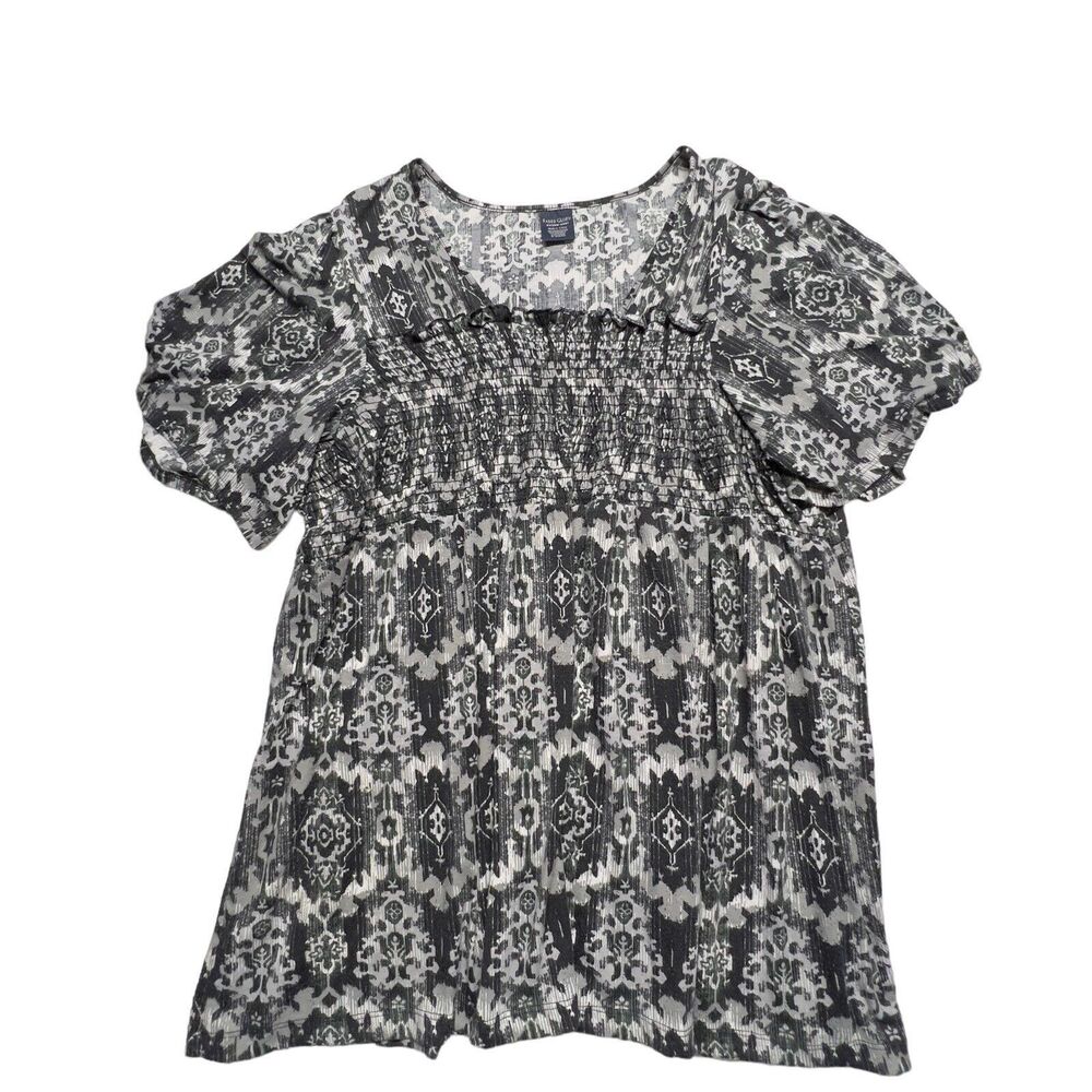 Faded Glory Blouse Women 4X(26-28W) Black Print Multicolor Square Neck Stretch